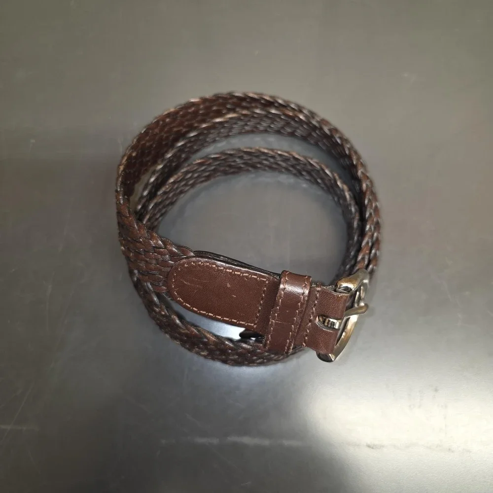 Coach Belt Mens XL Brown Braided‎ Leather Woven Silver Buckle Casual Dress